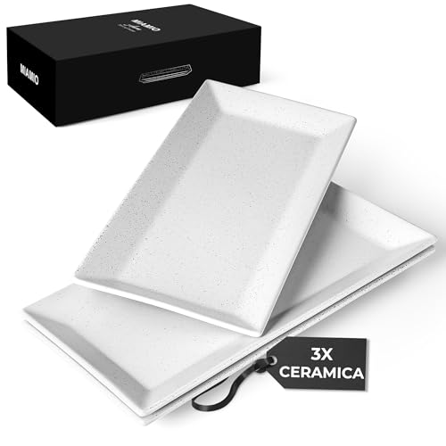 MIAMIO - Set di 3 grandi vassoi da portata in ceramica/Piatti da portata rettangolari per le feste come il Natale e la Pasqua - Piatti sicuri per microonde (34.5 x 17 cm)