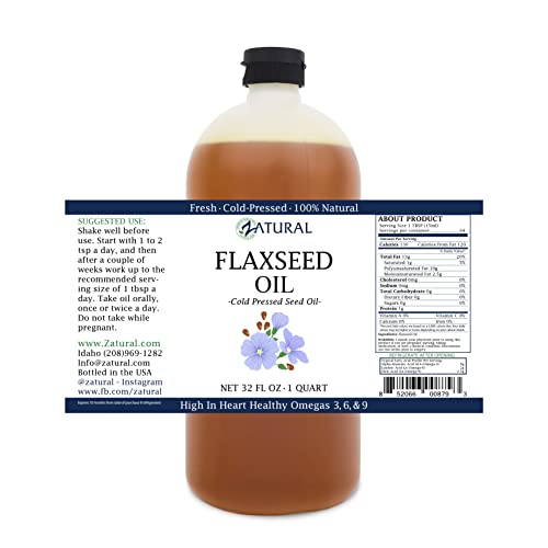 Zatural Flaxseed Oil - 100% Pure Flax Seed Oil - 0 Additives - 0 Fillers - Cold Pressed - Unrefined, 32 Oz #TOP2