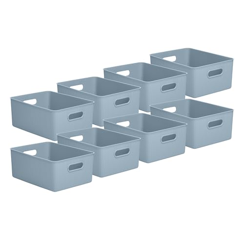 Image of Superio Decorative Plastic Basket Open Home Storage Bins Organizer Baskets, Large Blue (8 Pack) Container Boxes for Organizing Closet Storage Bins for Shelves Drawer Shelf, 15 Liter
