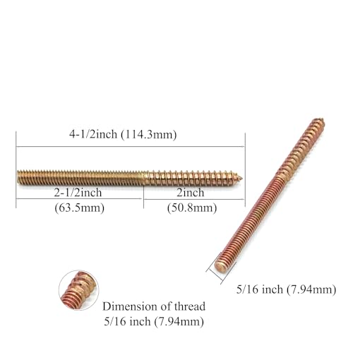 Image of 8 Pack 5 /16-18x 4-1 /2 Inch Hanger Bolts 5 /16-18 inch Double Headed Bolts 5 /16 Wood Dowel Screw Self-Tapping Screw Hanger Bolts for Furniture Screws Double Screw Threaded Rods Bolt 114.3mm Length