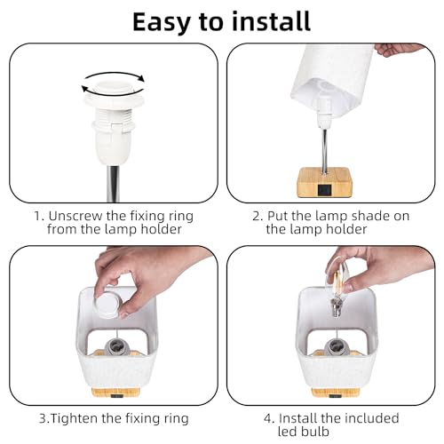 Touch Control USB Table Lamp, Dimmable Nightstand Lamps with USB Charging Ports, Small Touch Lamp with Wood-grain Base ＆ Beige Fabric Shade for Bedroom, Living Room, Children's room, Bulb Included - Image 5