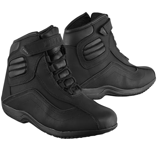Leather Motorbike Boots Motorcyle Shoes CE-Approved Waterproof Protective Boots Short Ankle Touring Armour & Anti-Slip Black (Black UK 10 UK Footwear Size System Adult Men Numeric Medium 10)