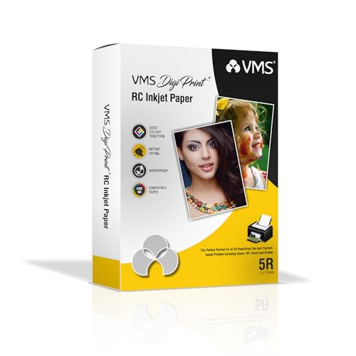 Image of VMS DigiPrint 240 GSM 5R (5x7) Glossy Photo Paper - Water Resistant, Pack of 100 sheets, Compatible with all Inkjet Printers