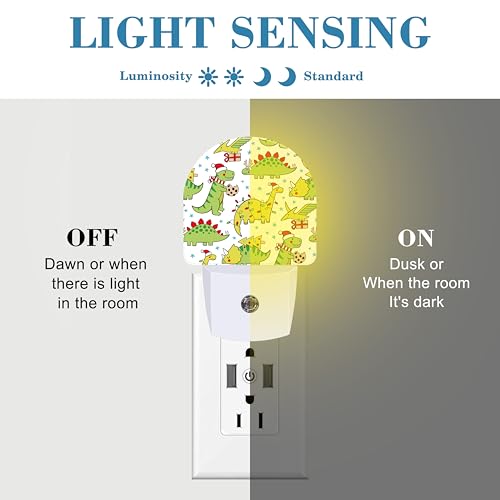 Image of Cute Christmas Doddle Dinosaurs Night Light for Kids, LED Night Light Plug into Wall with Dusk to Dawn Sensor for Girls Boys Women Room Decor, Hallway, Kitchen, Bathroom, Nursery, Stairs