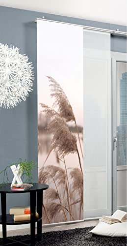 HOME WOHNIDEEN 84125 | Schiebegardine TRAWY, blickdichter Dekostoff, Gras-/Natur-Motiv, 245 x 60 cm (Höhe x Breite), Farbe: Natur