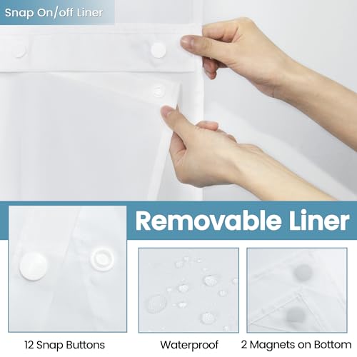 Eutxl White No Hook Shower Curtain With Snap In Liner,230Gsm Waffle Weave Shower Curtains For Bathroom,71W X 74H thumb #5