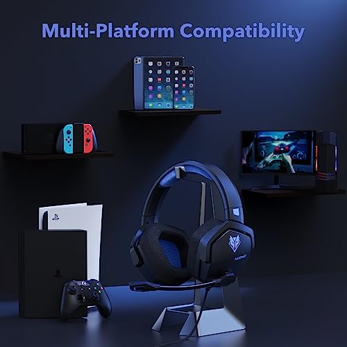 Image of NUBWO N16 Gaming Headset - Noise Canceling Mic, Stereo Sound, and Comfortable Design for PS5, PS4, Xbox One, Switch, PC, Laptop, and Mac (Blue)