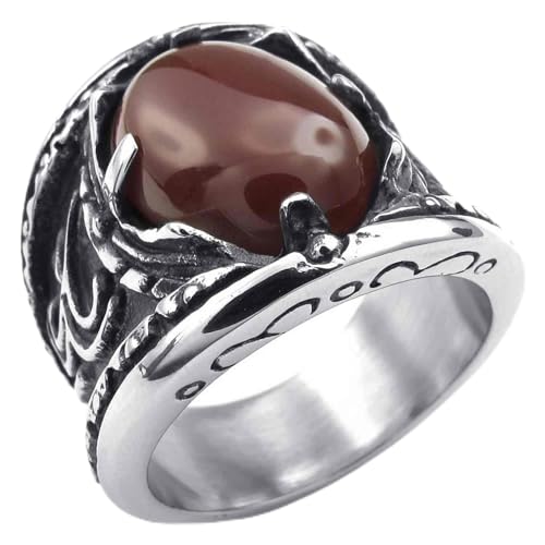 Bague de roi gothique anneau pierre rouge acier inoxydable homme femme motif noble