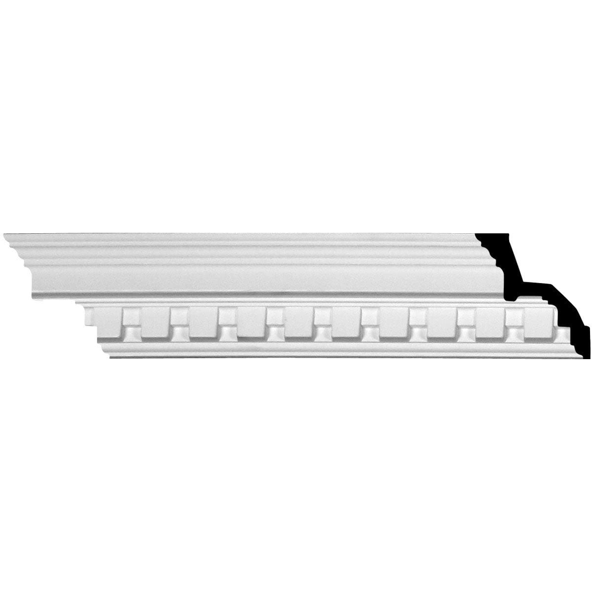 endurathane dentil crown moulding, 6 3/8"h x 7 3/4"p x 9 7/8"f x 94 1/2"l, factory primed
