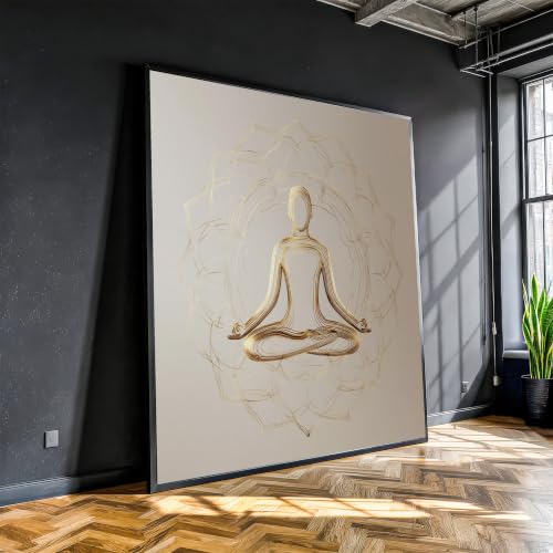 Toile Méditation Bouddha Doré 20x20cm Décoration Spirituelle Zen Sans Cadre