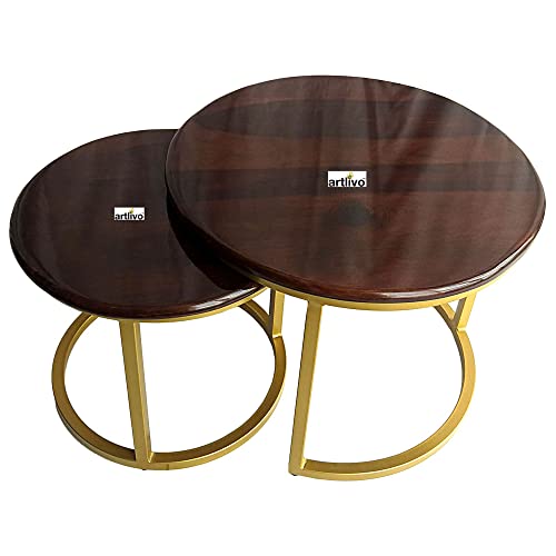 Image of Artlivo Solid Sheesham Wood Round Coffee Table - Set of 2 (22 /17 inch Dia) for Living|Drawing|Bedroom|Office|Balcony|Gift|Diwali|Wedding