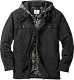 Legendary Whitetails Mens Plaid Flannel Shirt Jacket Quilted with Hood Polyfill Insulated Shacket, Black Heather, LRG