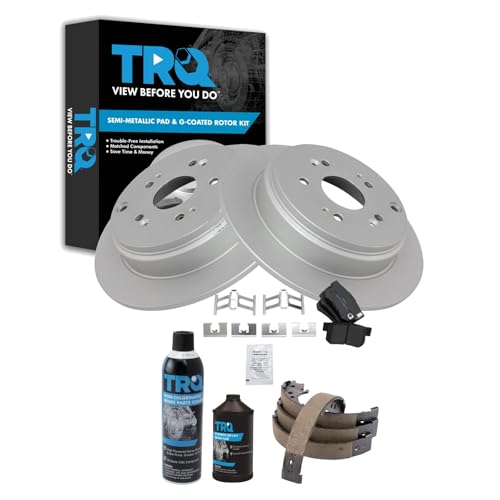 Image of TRQ Rear Brake Pad & Rotor Kit, with Chemical Kit Parking Brake Shoe Set Semi-Metallic Compatible with 2007-2012 Acura RDX