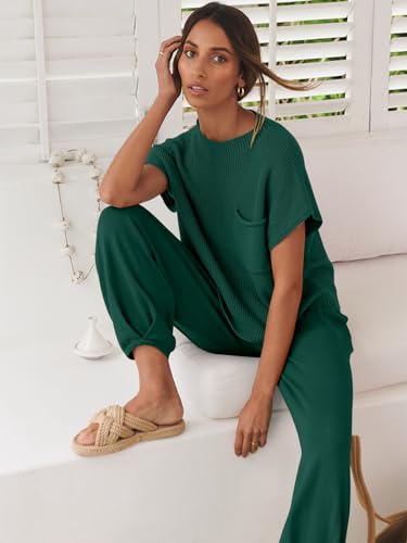 Image of ANRABESS Women's Two Piece Outfits Sweater Sets Knit Pullover Tops and High Waisted Pants Tracksuit Lounge Sets