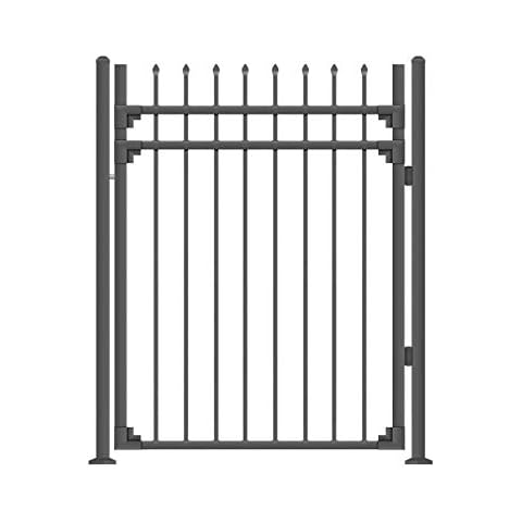 XCEL - Black Steel Anti-Rust Fence Gate - Sharp End Pickets - 4ft W x 5ft H - Easy Installation Kit, for Residential, Outdoor, Yard, Patio, Entry Way, 3-Rail Metal Gate Cover