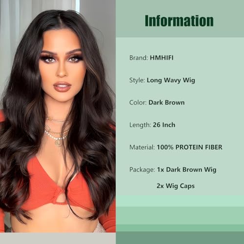 Long Brown Wig for Women 26Inch Wavy Curly Dark Brown Hair Wigs Synthetic Hair Replacement Wig Heat Resistant Hair Wig for Daily Party Use Halloween Costume Wig(26'' Dark Brown) - Image 4