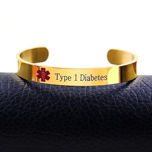 Image of Uloveido Custom Engraving Medical Alert Bracelets for Women, Stainless Steel Open Cuff Bangle Medical Bracelet Personalized Medical ID Bracelet
