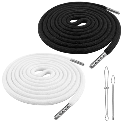 Kordel für Hoodie und Jogginghose – 140cm Ersatz-Kordel mit Durchziehnadel und Schnalle, 2 Stück BaumwolleKordel für Badehose, Hosenbund, Sweatshirt, Kordelzug für Jogginghose und Hoodie (Schw&Weiß)