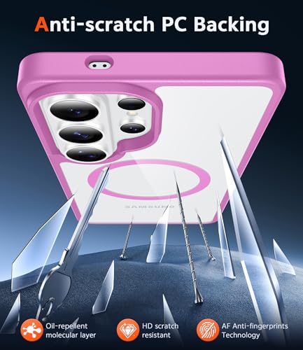 Image of FNTCASE for Samsung Galaxy S26-Ultra Case: Clear Magnetic Phone Cases with Screen Protector Compatible with Magsafe Slim Anti Yellowing Rugged Protective Transparent Cell Phone Cover (Pink Magnetic)
