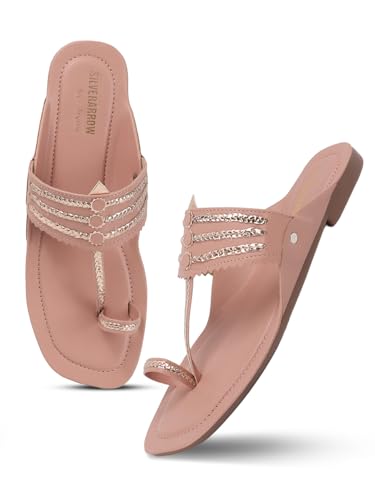 Image of SilverArrow Women's Desi Bloom Fashion Sandals|Kholapuri Style Flat with Open Back |Casual Wear