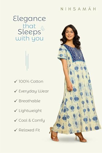 Image of NIHSAMAH Cotton Nighty for Women - Printed Stylish Night Gown, Comfortable Sleepwear Long Nightwear, Maxi