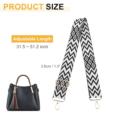 Image of PATIKIL 55in Purse Straps Replacement Crossbody, Bag Straps Crossbody Universal Adjustable Canvas Bohemian for Purses Handbags Guitar, Black White