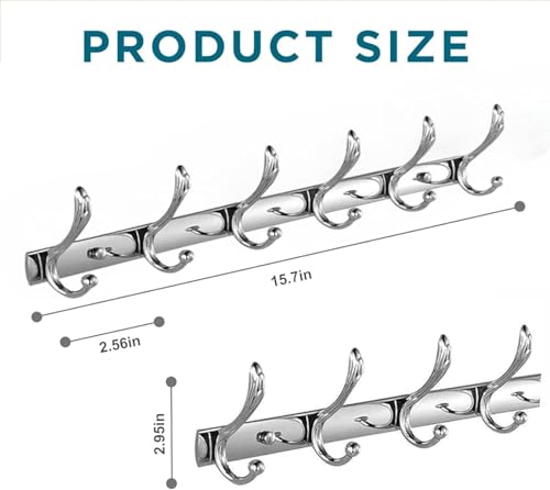 Image of Exclusive Extra Long 40 cm Antique Brass 6 Pin Metal Bathroom Cloth Hooks Hanger Door Wall Robe Hooks Rail for Hanging Keys, Clothes, Towel (3, Chrome)