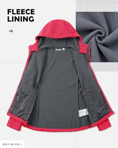 33,000ft Damen Fleece Gefütterte Softshelljacke Wasserdichte Funktionsjacke Fahhradjacke mit Kapuze Winddichte Übergangsjacke Windbreaker zum Radfahren, Wandern Rosa 38
