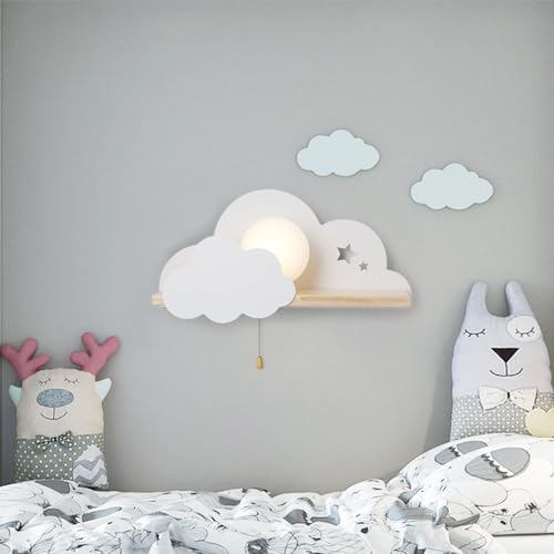 Lámpara de pared de nube infantil de madera con interruptor y pantalla 4