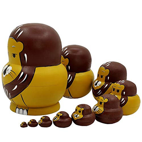 Moonmo 10Pcs Animal Pattern Wooden Nesting Toys Russian Nesting Dolls Matryoshka Stacking Dolls (Lion) #TOP2