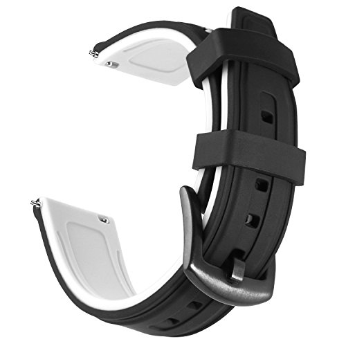 Preisvergleich Produktbild OLLREAR Unisex Silikon Uhrenarmbänder Gebürstete Edelstahl Schwarz Schnalle Zweifarbig Uhrenarmbänder Schnellverschluss Ersatzbänder für Herren und Damen (20mm, Weiß)