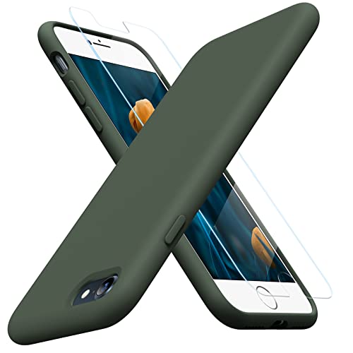 Image of Miracase Ultra Slim Designed for iPhone SE Case 2022(3rd Gen) /iPhone SE 2020 Case(2nd Gen) /iPhone 7 Case /iPhone 8 Case with Screen Protector, Multi-Color Silicone Shockproof Phone Case(Dark Green)