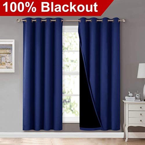Image of NICETOWN Full Shade Curtain Panels, Pair of Energy Smart & Noise Blocking Out Blackout Drapes for Apartment Window, Thermal Insulated Guest Room Lined Window Dressing(Royal Blue, 52 x 72 inch)