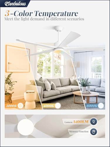 Image of Fanbulous 60 inch Ceiling Fan with Lights and Remote,Quiet White