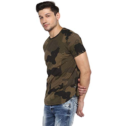 Image of Spykar Men's Printed Slim fit T-Shirt (MKT-01AH-028-OLIVE /Olive /Black 3XL)