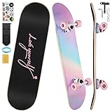 ILAHUI Skateboard für Jugendliche, Mädchen, Kinder, Erwachsene, Anfänger, 7 Schichten aus Ahornholz, 80 x 20 cm, für Tasche, Skateboard, Regenbogenpuder