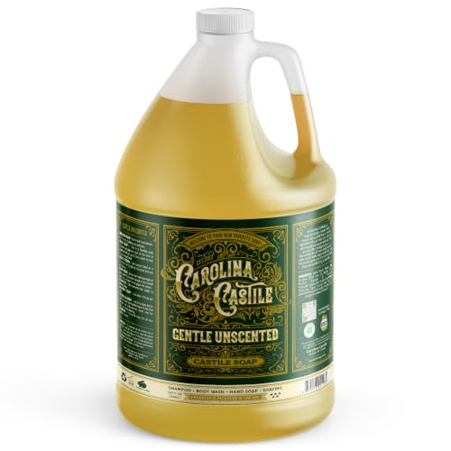 Carolina Castile Soap Castile Soap Liquid Unscented - 1 Gallon Vegan &amp; Pure Organic Soap Concentrated Non Drying All Natural Formula Good for Sensitive Skin (1 Gallon)