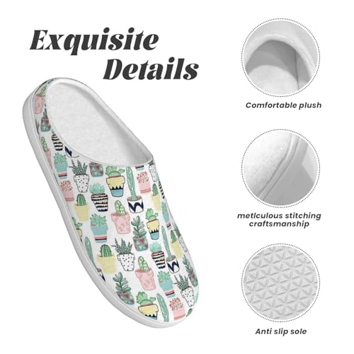 Cute Cacti in Pots Full Print Flannel Slippers，Soft Warm Upper, Anti-Slip TPR Sole, for Casual Use4