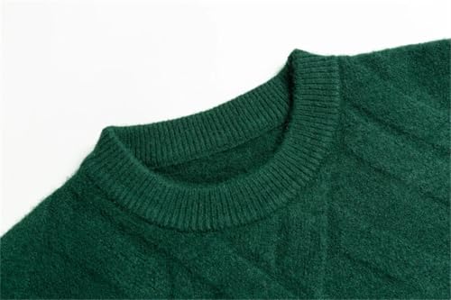 Men Round Collar Warm Slim Fit Pullovers Thickened Plaid Sweater3