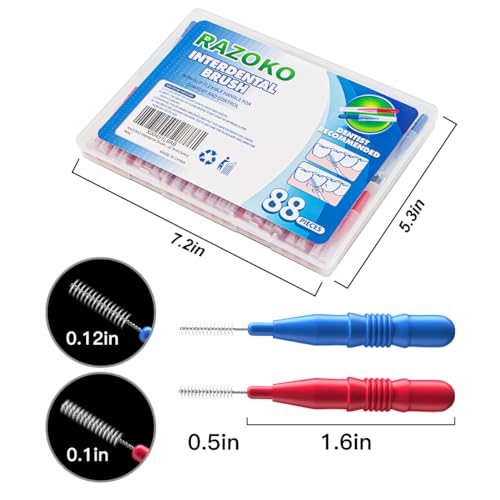 RAZOKO Interdental Brush, Flossing Head,Easy Use Tooth Cleaning Tool (1Pack(2.5mm/3mm)-88pcs)