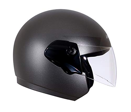 Image of Vega Cruiser Open Face Motorcycle Helmet with Glossy Finish, ISI Certified, Clear Visor, Lightweight Build, Comfortable Interior, Shock Absorbing Liner, and Trendy Anthracite Finish Anthracite-L