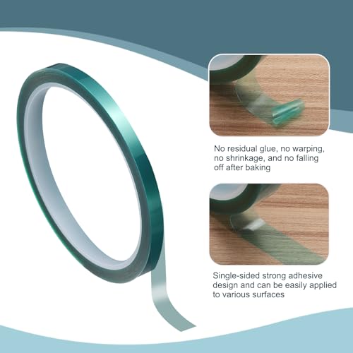 Image of HARFINGTON 4 Rolls High Temperature Masking Tape 1 /4 inch x108ft(6mmx33m) 0.05mm Thick PET Film Silicone Adhesive Heat Resistant Tapes for Heat Press Anodizing Circuit Board, Dark Green