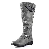gracosy Leather Knee Boots, Women's Knee High Boot Flat Heel Zipper Buckle Riding Boots