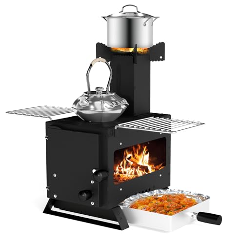 GYMAX Barbecue au Charbon Bois Compact de Table, 2 Zones de Cuisson, 2 Grilles Latérales, pour Cuisine Chauffe-Eau Extérieure, Construction Robuste en Acier Inoxydable, pour Camping, Pique-Nique