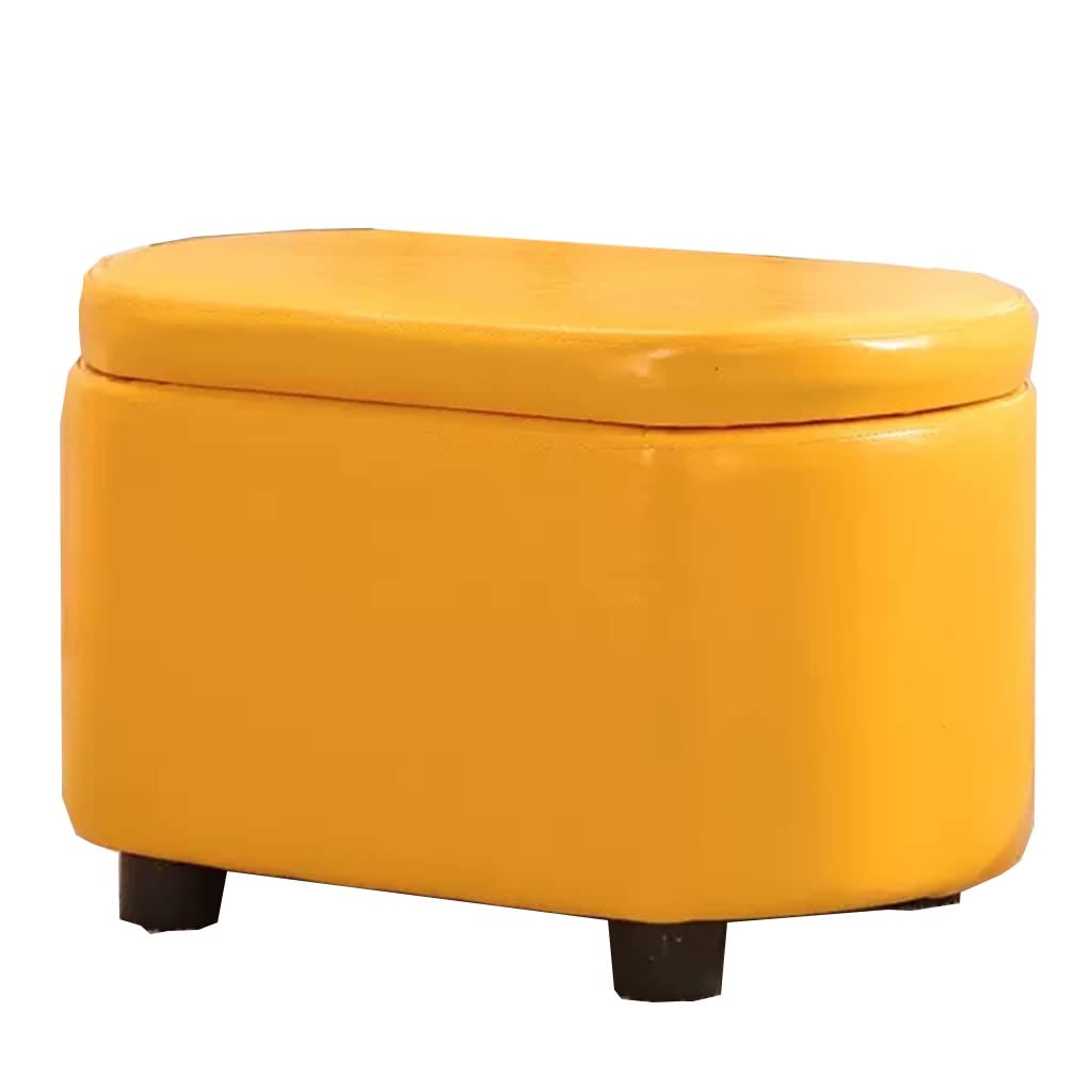 Pouf coffre et repose-pieds en cuir jaune pour canapé