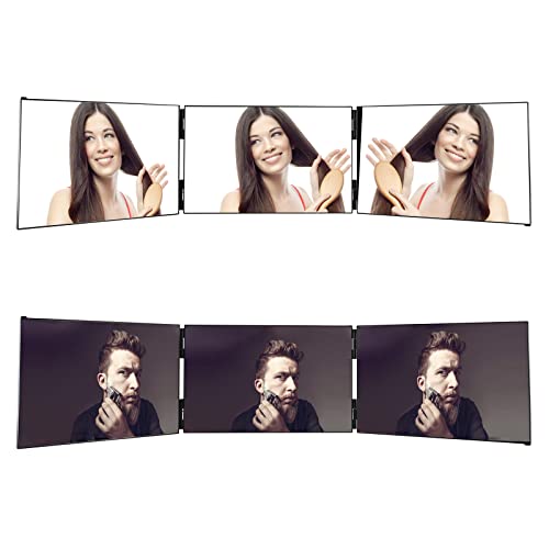 Essbhach 3 Way Mirror For Hair Cutting, 360 Barber Mirror For Women, Barber Supplies Shower Mirror, Height Adjustable Hooks, Gift For Dad Mom, Black Without Led #TOP3