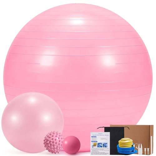 4er Gymnastikball Set Bestehend aus einem Großen Ball und 23cm Pilates Ball einem Massageball und Igelball einem Platzsicheren Yoga Ball mit Pumpe für Schwangerschaft Physiotherapie 3 Größen