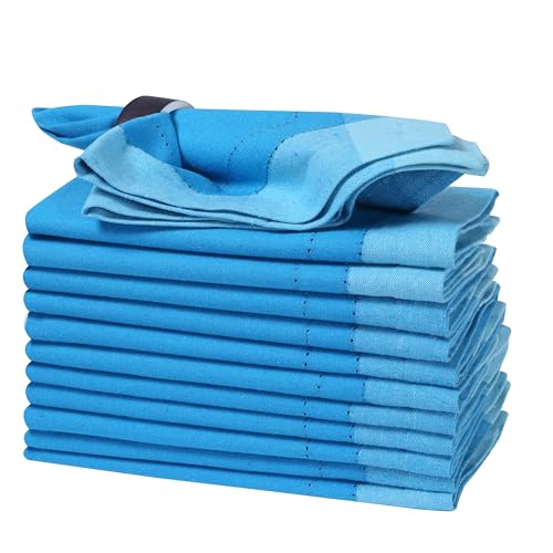 Homidate Cotton Cloth Napkins Set of 12 – 20x20 Blue Multi Double Hemstitched – Machine Washable Dinner Napkins for Weddings, Parties & Father’s Day Celebrations