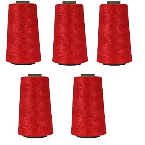Image of Ace International Exports 3000M Overlock Polyester Sewing Thread Set Box Yarn Spools Cone Reddish (Pack of 5)