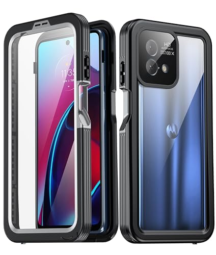 WinWire Moto G Stylus 5G 2023 Case Waterproof, Built-in Screen Protector[IP68 Underwater][15FT Military Dropproof][Dustproof][HD Lens Protector][ Anti Slip Textured Back ] Soft Slim Lightweight Black